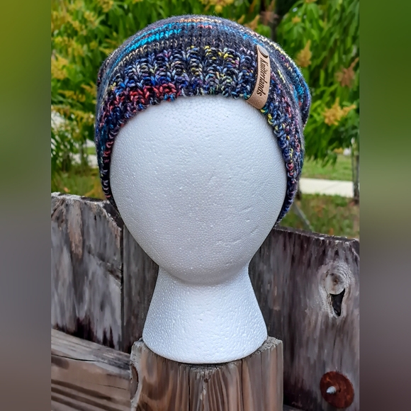 Hand Knit Beanie Hat Stocking Cap Premium Merino Wool Multicolor Black Navy Blue main image 7